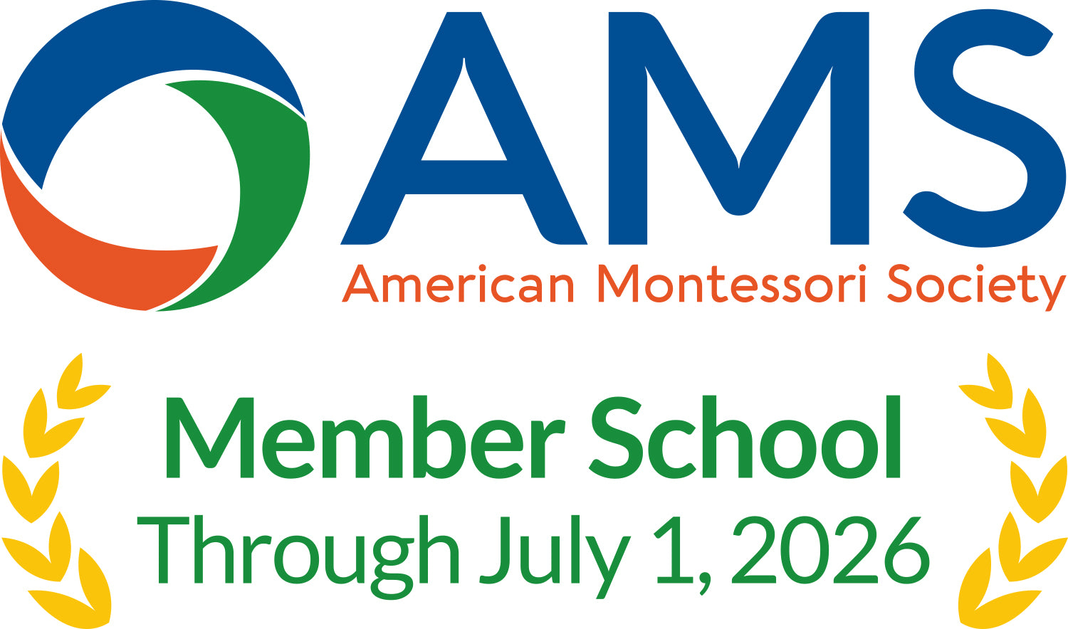 Logo of the AMS, an organization Northern Lights Montessori is part of.
